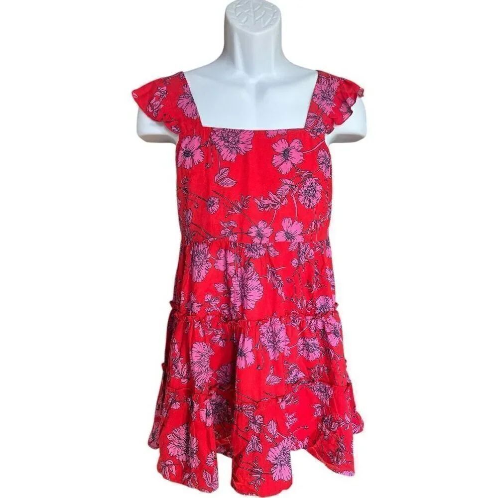 NWT Womens Band of Gypsies B.O.G. Collective Red & Pink Floral Print Dress Sz S
